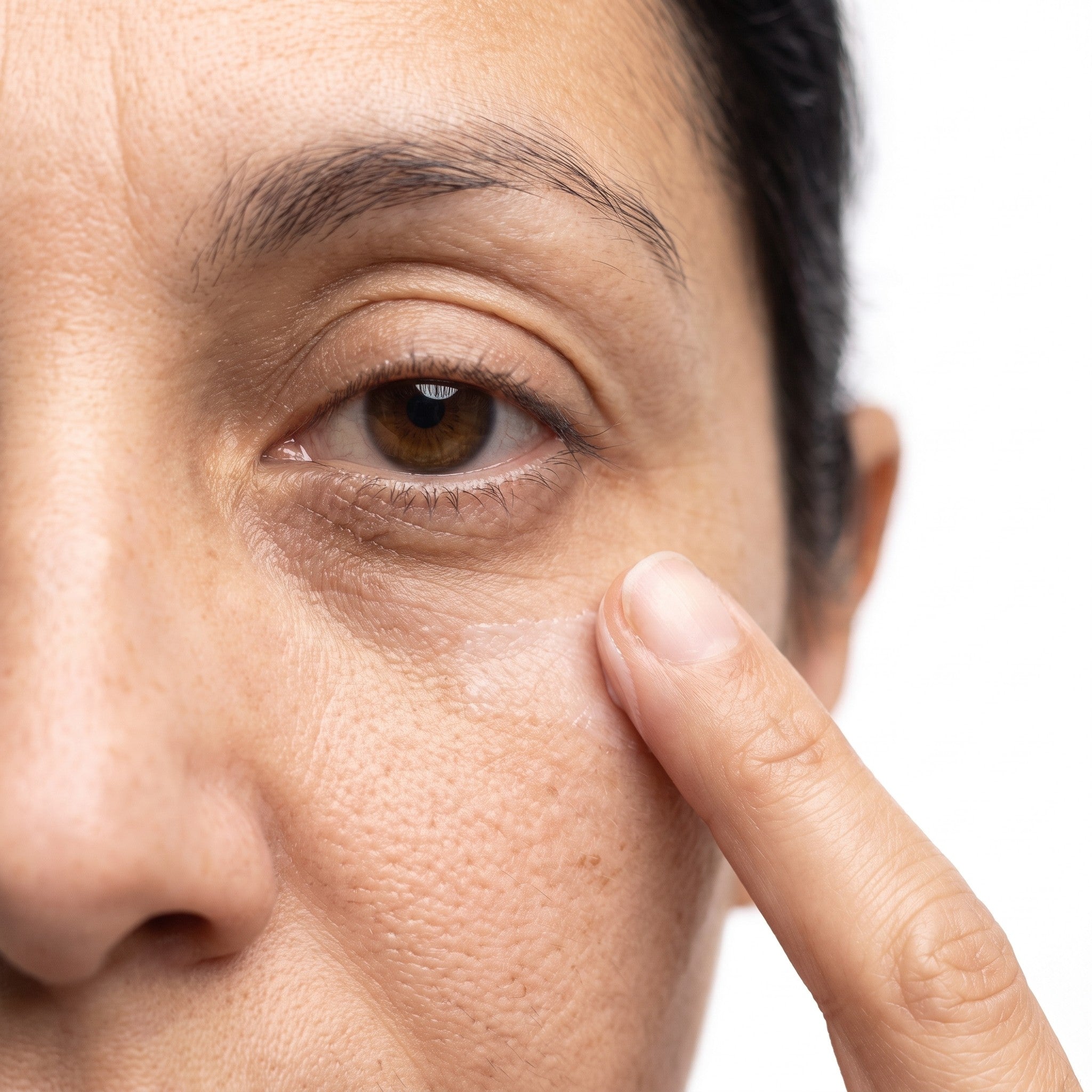 Mujer aplicando crema bajo el ojo